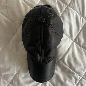 Black leather baseball cap